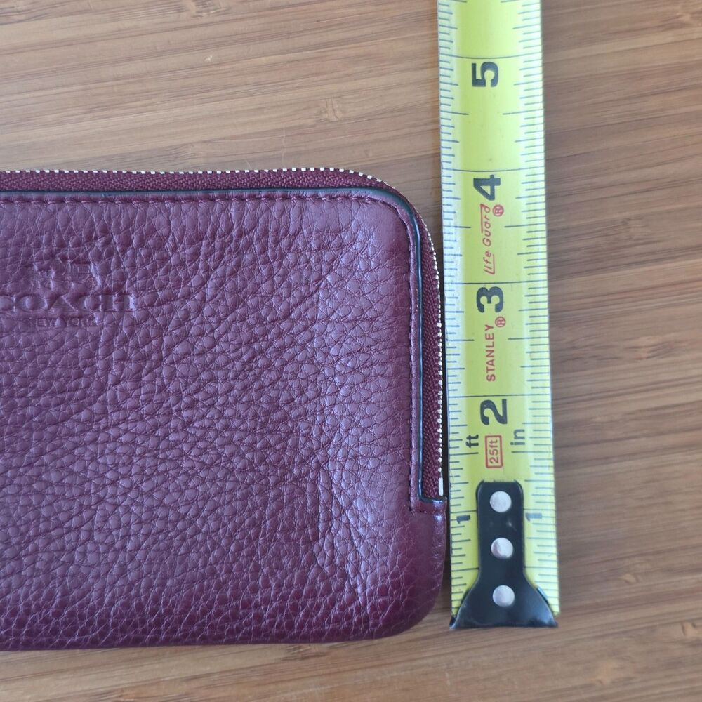 Coach Wristlet Wallet Double Corner Zip Maroon Red Leather Pouch Card Slots - Picture 10 of 11